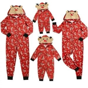Dad Adult Reindeer Pajamas Jumpsuit Red One Piece Size Small